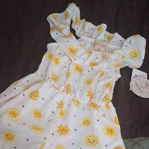 Sunny Smiles Kids Dress by - White and Yellow